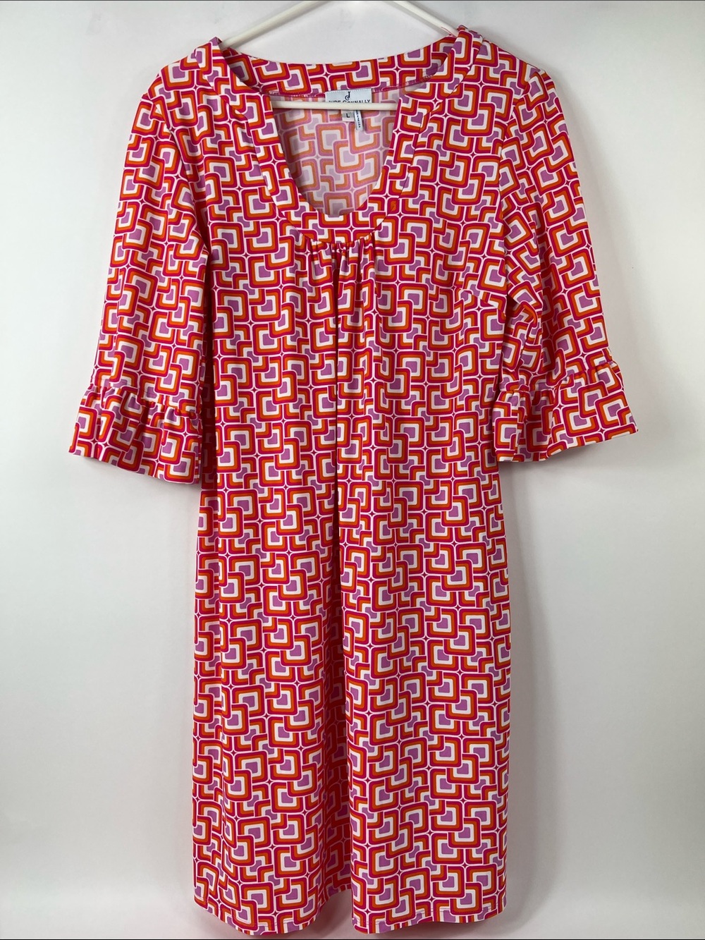 Jude Connally Kerry Shift Dress Geometric Print Red Purple Orange Women's Large